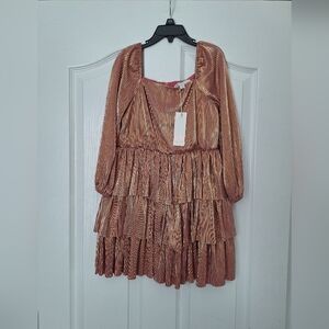 GB Girls Shiny Gold Layered Dress